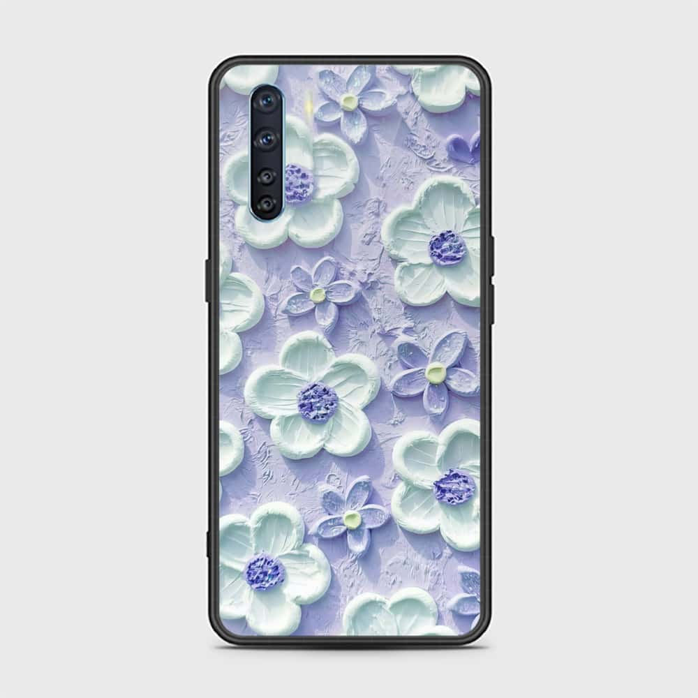 Oppo A91 Cover - Floral Series - Design 4 - Purple & White - HQ Ultra Shine Premium Infinity Glass Soft Silicon Borders Case