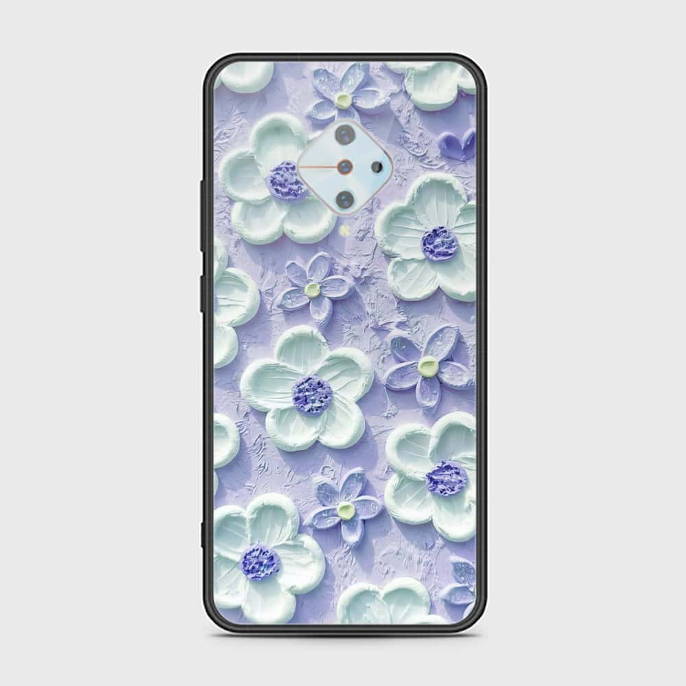 Vivo Y51 (2020 September) Cover - Floral Series - Design 4 - Purple & White - HQ Ultra Shine Premium Infinity Glass Soft Silicon Borders Case