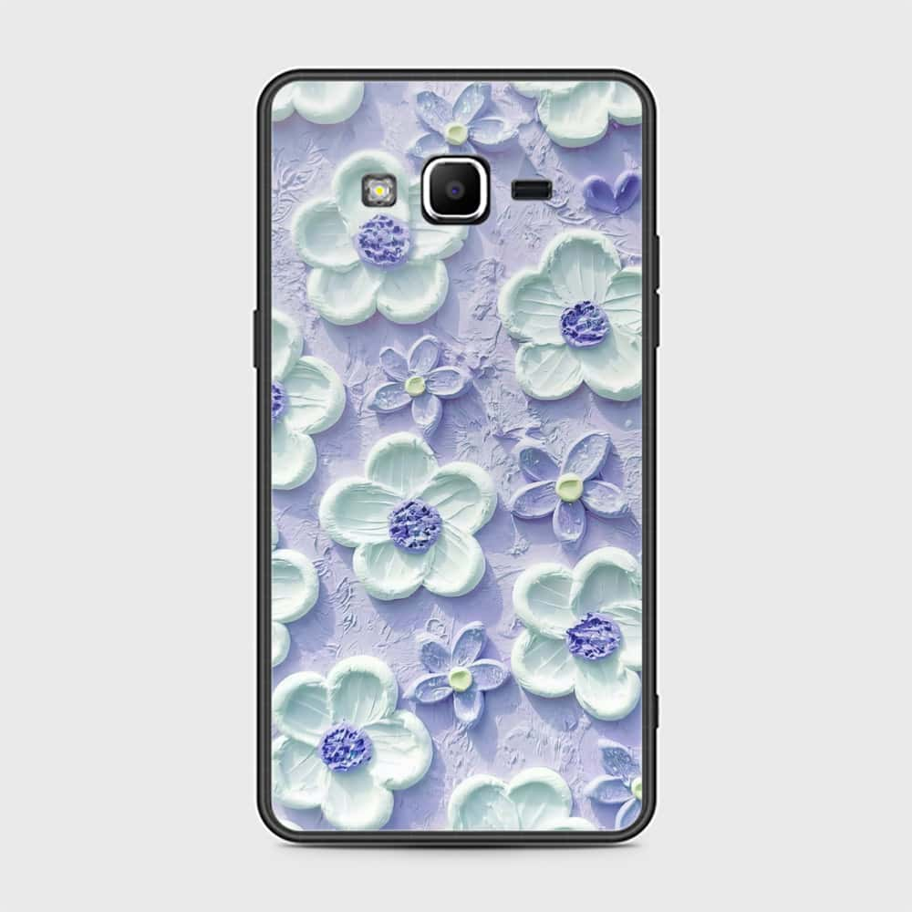 Samsung Galaxy J2 Prime Cover - Floral Series - Design 4 - Purple & White - HQ Ultra Shine Premium Infinity Glass Soft Silicon Borders Case