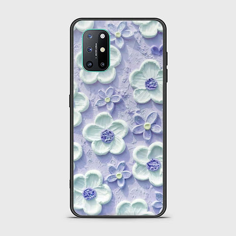 OnePlus 8T Cover - Floral Series - Design 4 - Purple & Aqua - HQ Ultra Shine Premium Infinity Glass Soft Silicon Borders Case