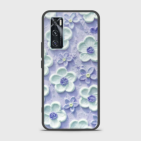 Vivo V20 SE Cover - Floral Series - Design 4 - Purple & White - HQ Ultra Shine Premium Infinity Glass Soft Silicon Borders Case