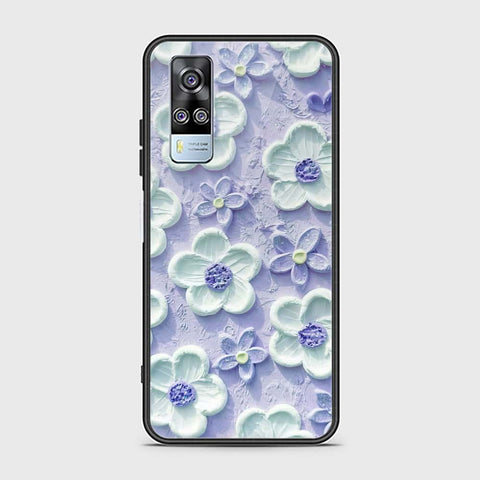 Vivo Y51 (2020 December) Cover - Floral Series - Design 4 - Purple & White - HQ Ultra Shine Premium Infinity Glass Soft Silicon Borders Case