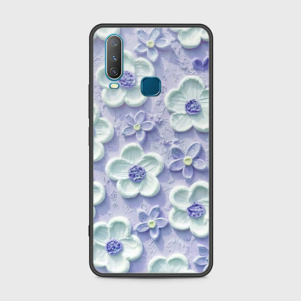 Vivo Y12 Cover - Floral Series - Design 4 - Purple & White - HQ Ultra Shine Premium Infinity Glass Soft Silicon Borders Case