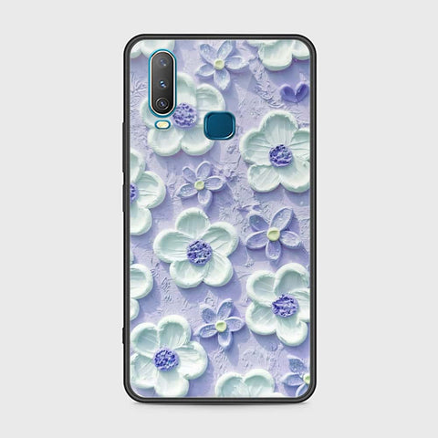 Vivo Y15 Cover - Floral Series - Design 4 - Purple & White - HQ Ultra Shine Premium Infinity Glass Soft Silicon Borders Case