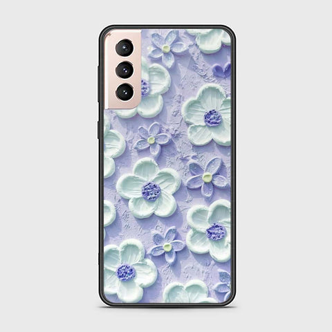 Samsung Galaxy S21 Plus 5G Cover - Floral Series - Design 4 - Purple & White - HQ Ultra Shine Premium Infinity Glass Soft Silicon Borders Case