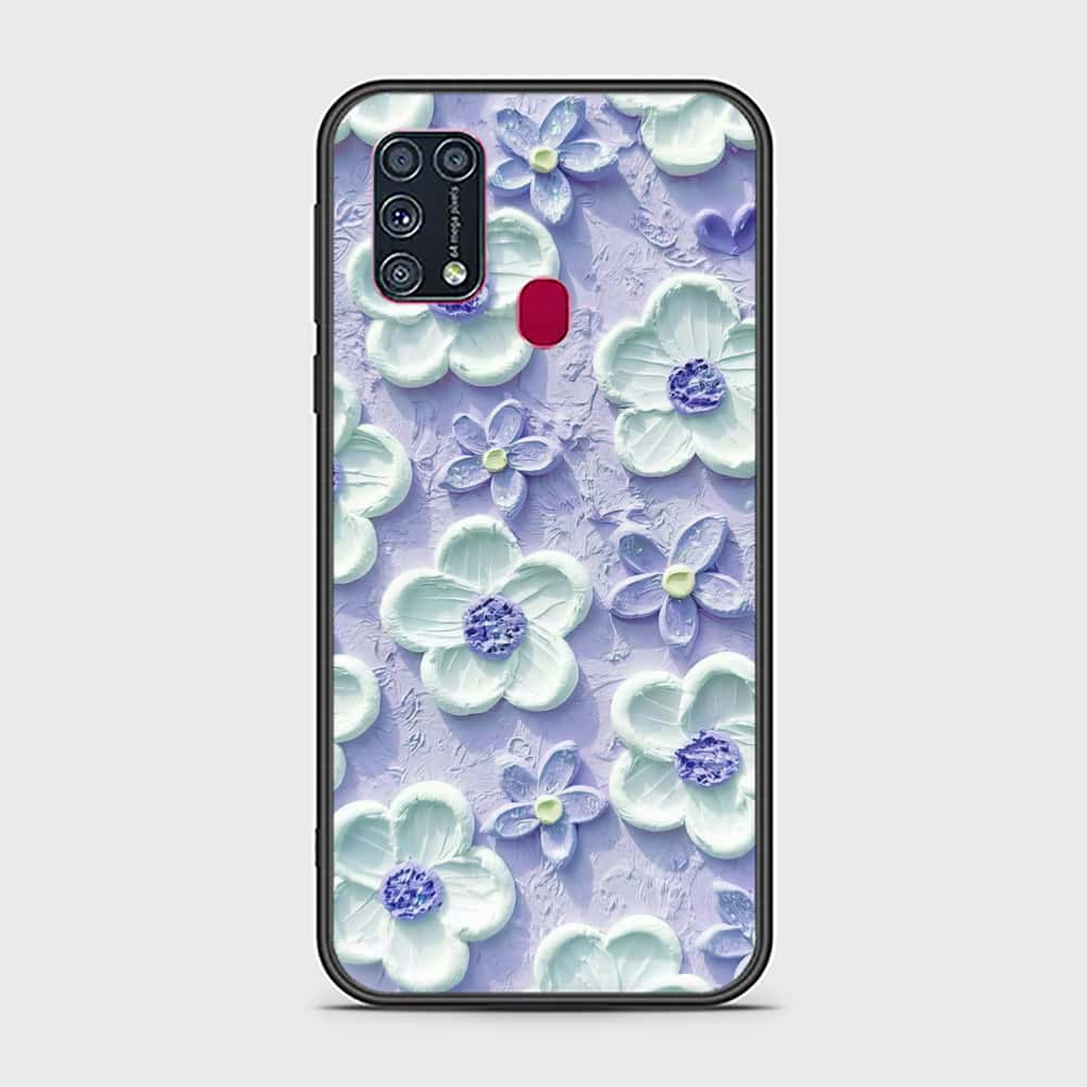 Samsung Galaxy M31 Cover - Floral Series - Design 4 - Purple & White - HQ Ultra Shine Premium Infinity Glass Soft Silicon Borders Case