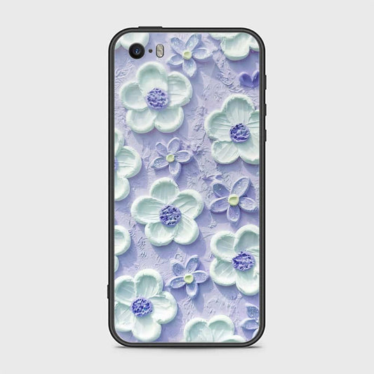 iPhone SE Cover - Floral Series - Design 4 - Purple & White - HQ Ultra Shine Premium Infinity Glass Soft Silicon Borders Case