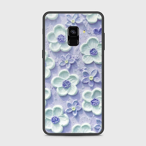 Samsung Galaxy A8 2018 Cover - Floral Series - Design 4 - Purple & White - HQ Ultra Shine Premium Infinity Glass Soft Silicon Borders Case