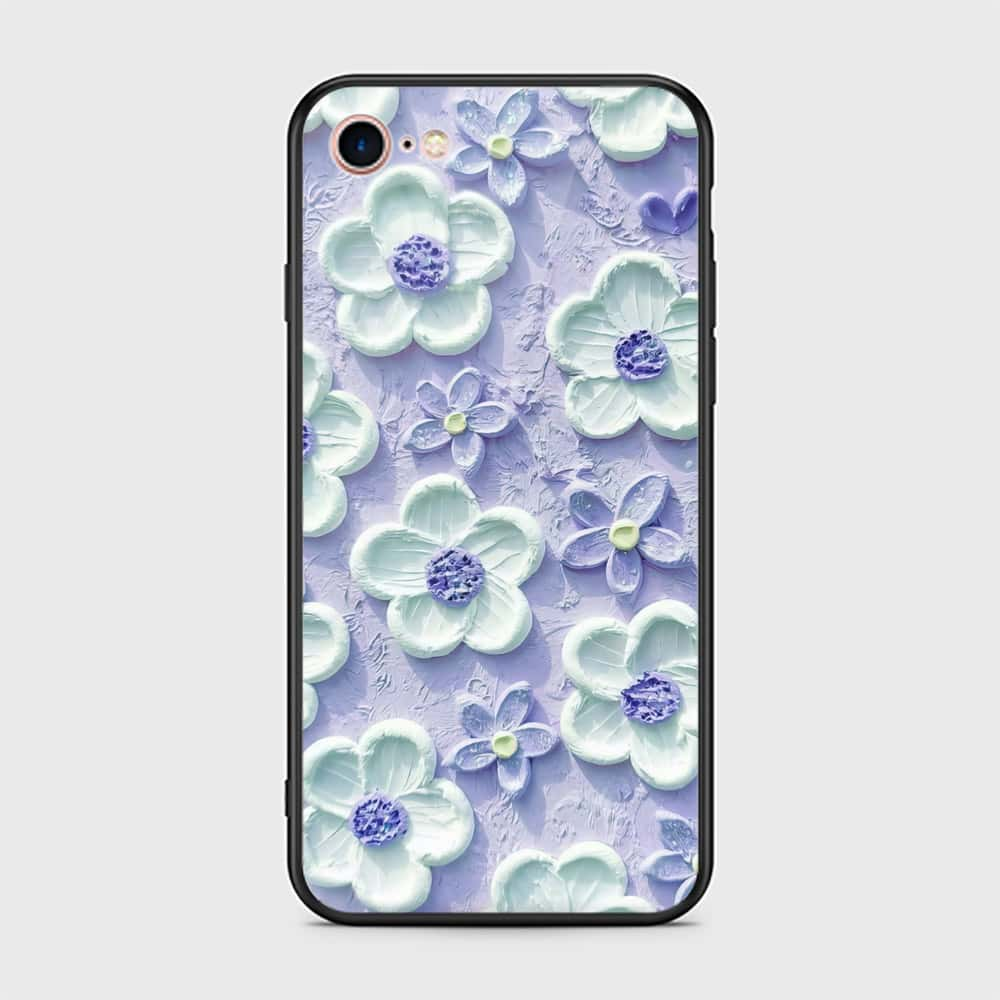 iPhone 8 / 7 Cover - Floral Series - Design 4 - Purple & White - HQ Ultra Shine Premium Infinity Glass Soft Silicon Borders Case