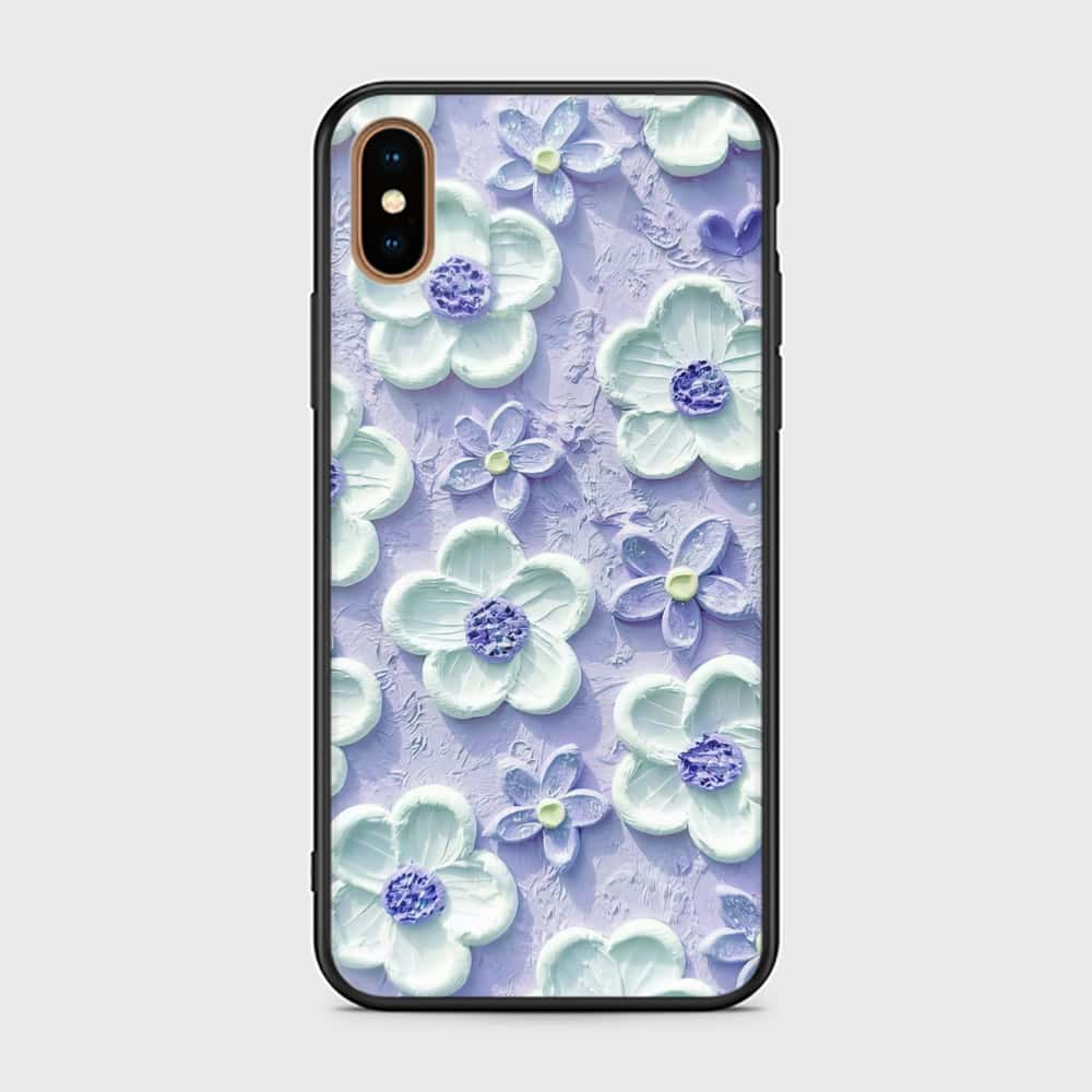 iPhone XS Max Cover - Floral Series - Design 4 - Purple & White - HQ Ultra Shine Premium Infinity Glass Soft Silicon Borders Case