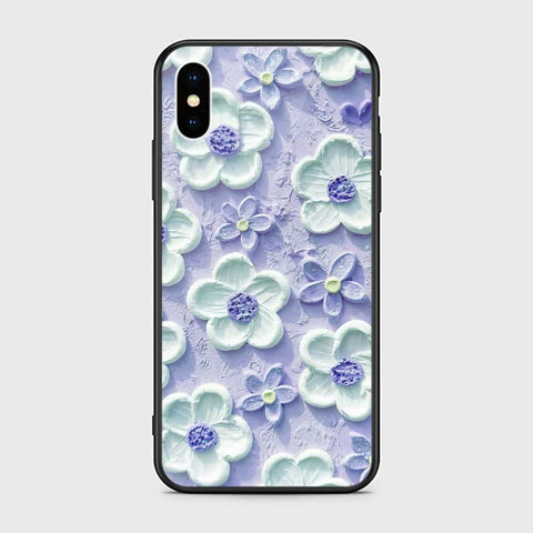 iPhone XS / X Cover - Floral Series - Design 4 - Purple & White - HQ Ultra Shine Premium Infinity Glass Soft Silicon Borders Case