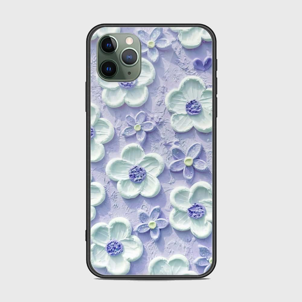 iPhone 11 Pro Max Cover - Floral Series - Design 4 - Purple & White - HQ Ultra Shine Premium Infinity Glass Soft Silicon Borders Case