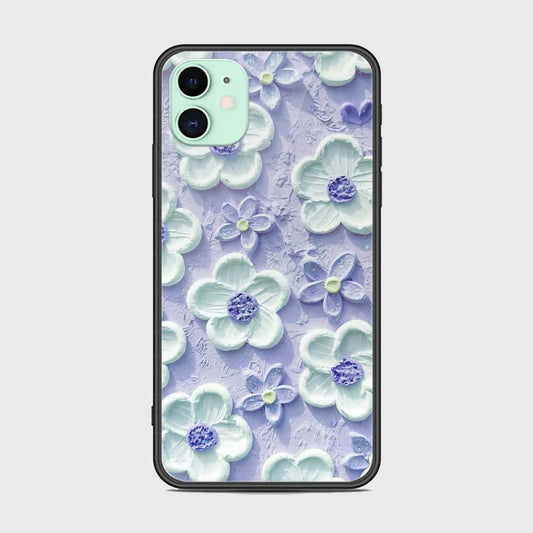 iPhone 11 Cover - Floral Series - Design 4 - Purple & Aqua - HQ Ultra Shine Premium Infinity Glass Soft Silicon Borders Case