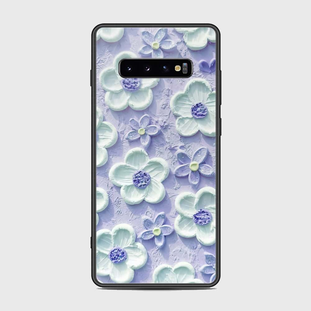 Samsung Galaxy S10 Plus Cover - Floral Series - Design 4 - Purple & White - HQ Ultra Shine Premium Infinity Glass Soft Silicon Borders Case