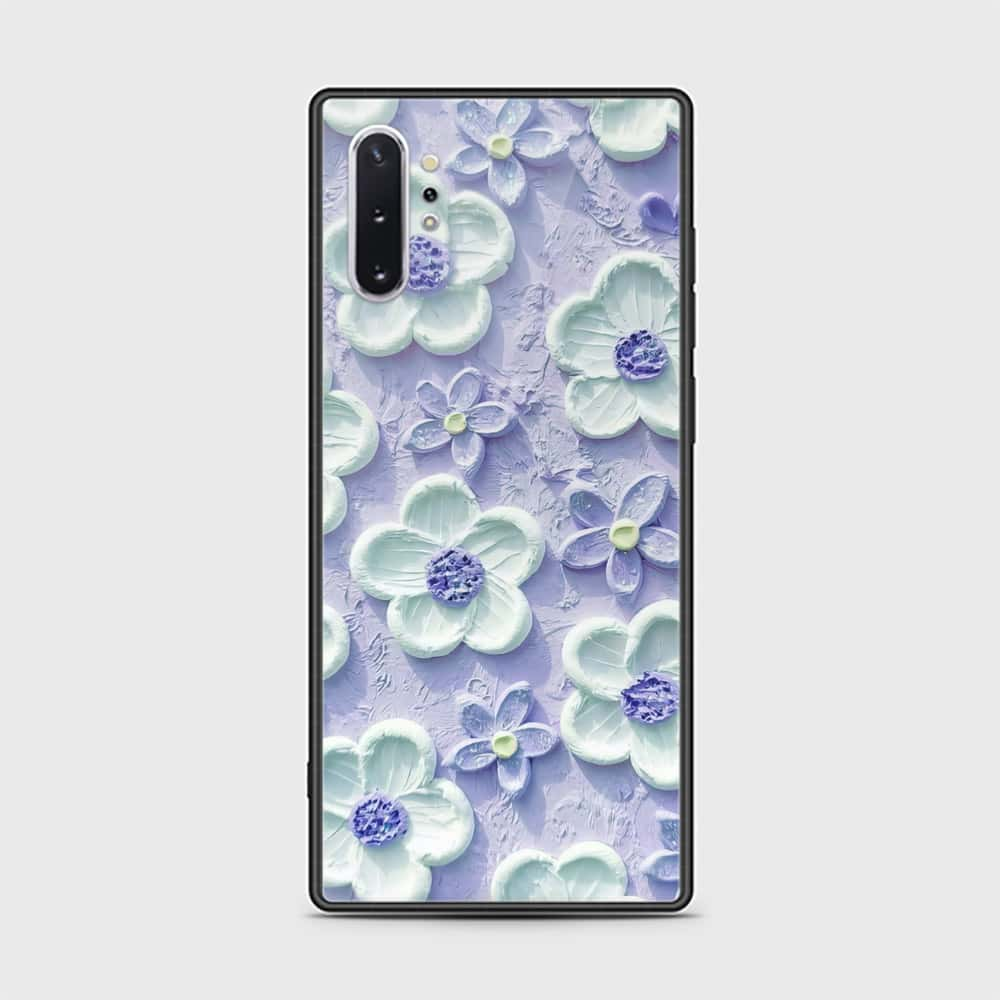 Samsung Galaxy Note 10 Plus Cover - Floral Series - Design 4 - Purple & White - HQ Ultra Shine Premium Infinity Glass Soft Silicon Borders Case