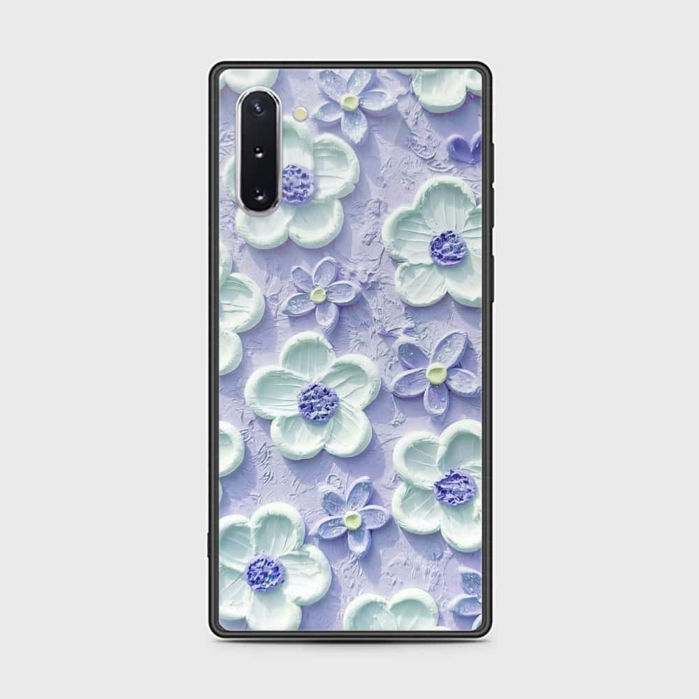 Samsung Galaxy Note 10  Cover - Floral Series - Design 4 - Purple & White - HQ Ultra Shine Premium Infinity Glass Soft Silicon Borders Case