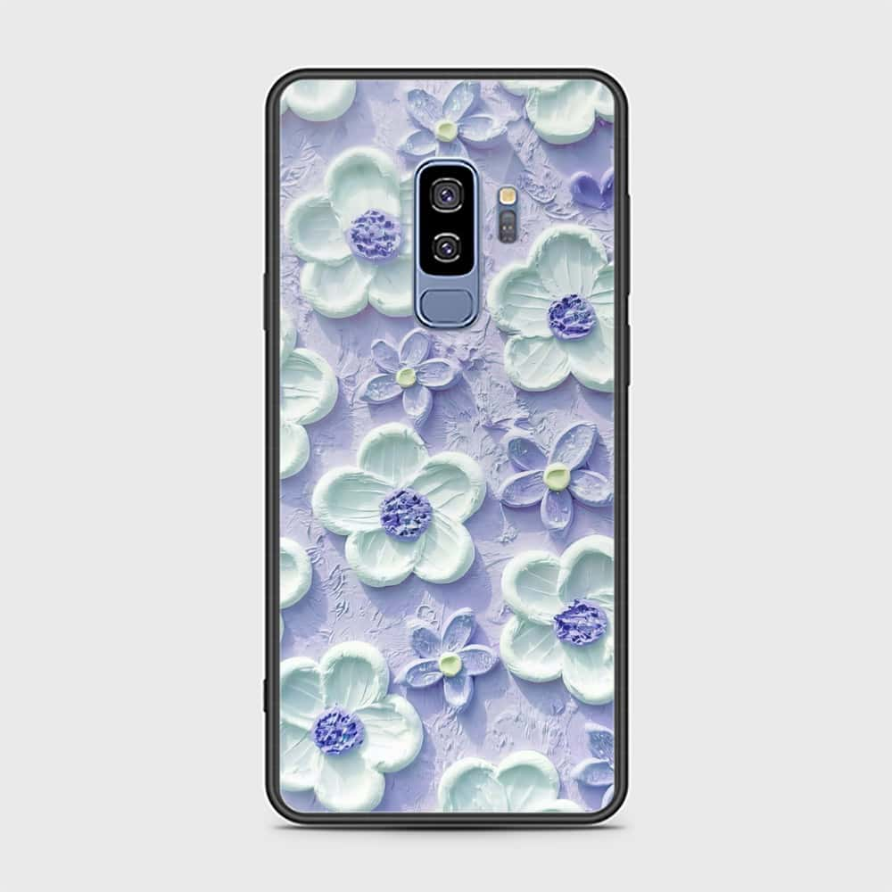 Samsung Galaxy S9 Plus Cover - Floral Series - Design 4 - Purple & White - HQ Ultra Shine Premium Infinity Glass Soft Silicon Borders Case