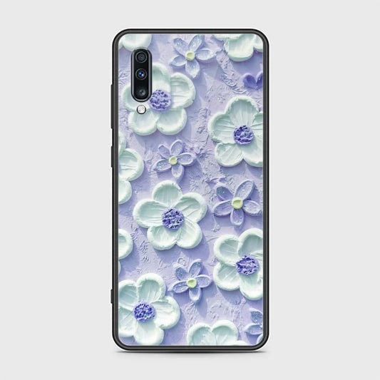 Samsung Galaxy A70 Cover - Floral Series - Design 4 - Purple & White - HQ Ultra Shine Premium Infinity Glass Soft Silicon Borders Case