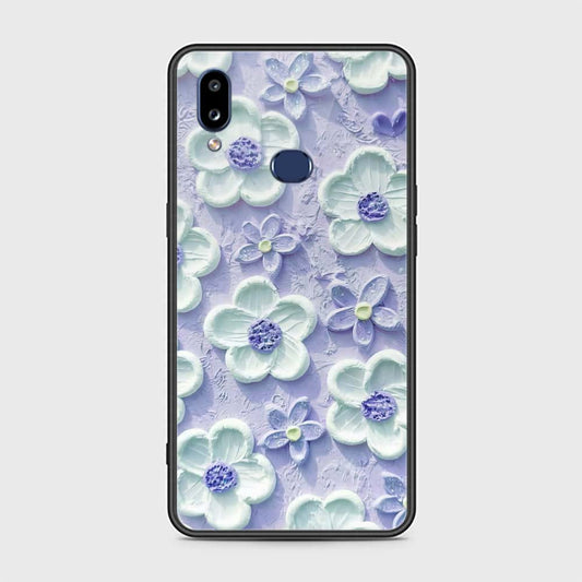 Samsung Galaxy A10s Cover - Floral Series - Design 4 - Purple & White - HQ Ultra Shine Premium Infinity Glass Soft Silicon Borders Case