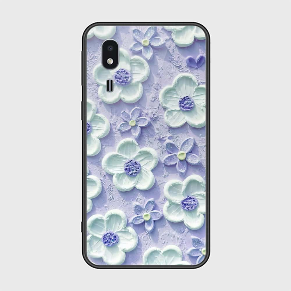 Samsung Galaxy A2 Core Cover - Floral Series - Design 4 - Purple & White - HQ Ultra Shine Premium Infinity Glass Soft Silicon Borders Case