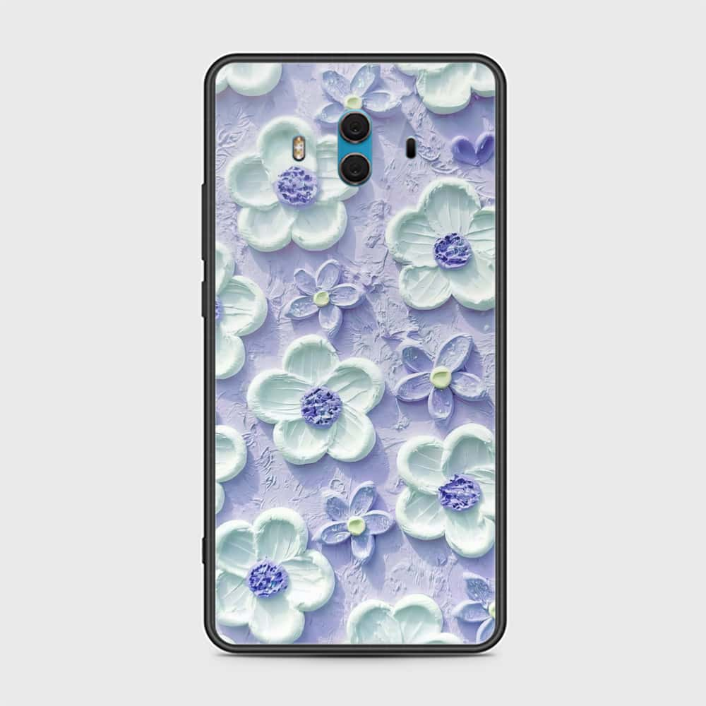 Huawei Mate 10 Cover - Floral Series - Design 4 - Purple & White - HQ Ultra Shine Premium Infinity Glass Soft Silicon Borders Case