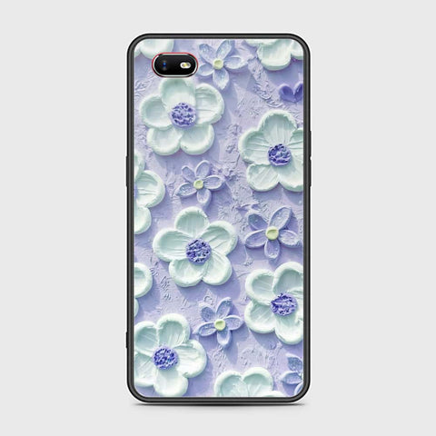 Oppo A1k Cover - Floral Series - Design 4 - Purple & Aqua - HQ Ultra Shine Premium Infinity Glass Soft Silicon Borders Case