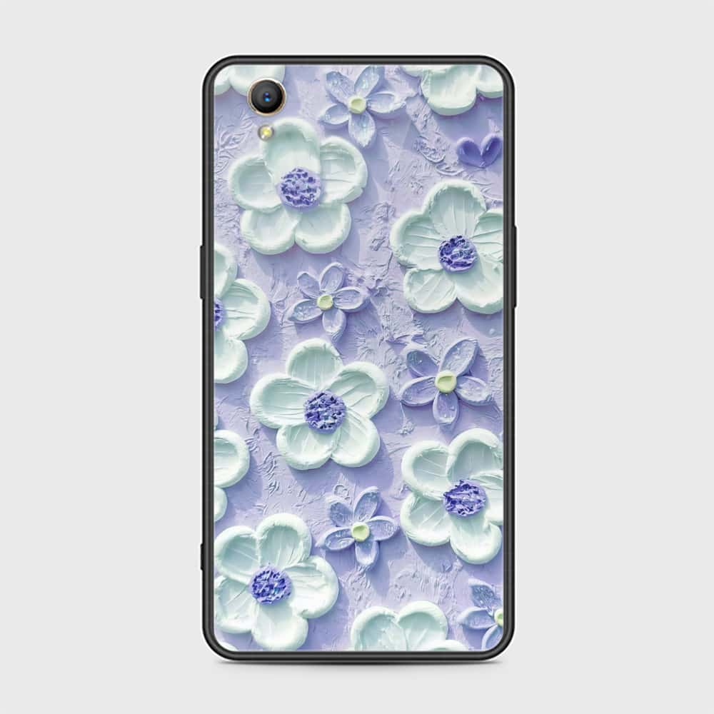 Oppo A37 Cover - Floral Series - Design 4 - Purple & White - HQ Ultra Shine Premium Infinity Glass Soft Silicon Borders Case