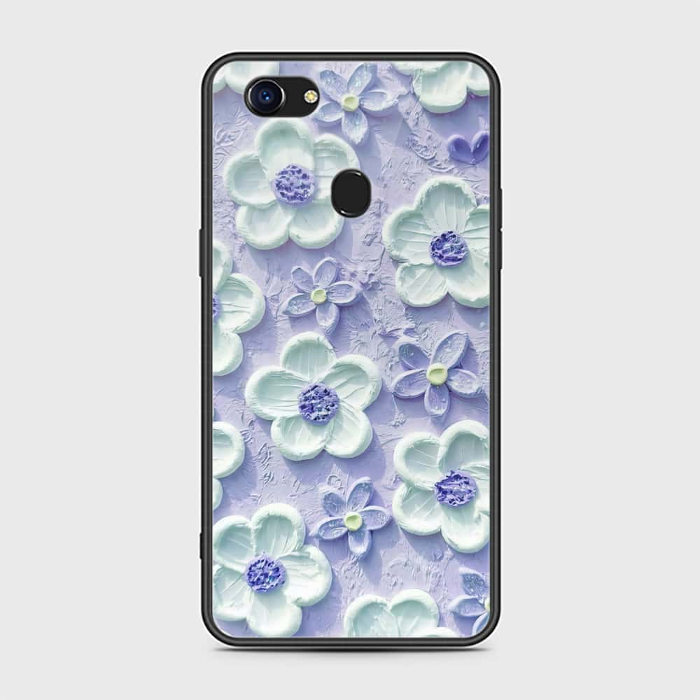 Oppo F5 Cover - Floral Series - Design 4 - Purple & White - HQ Ultra Shine Premium Infinity Glass Soft Silicon Borders Case