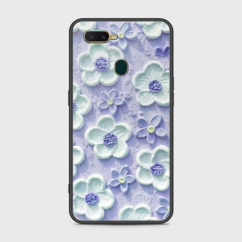 Oppo A7 Cover - Floral Series - Design 4 - Purple & White - HQ Ultra Shine Premium Infinity Glass Soft Silicon Borders Case