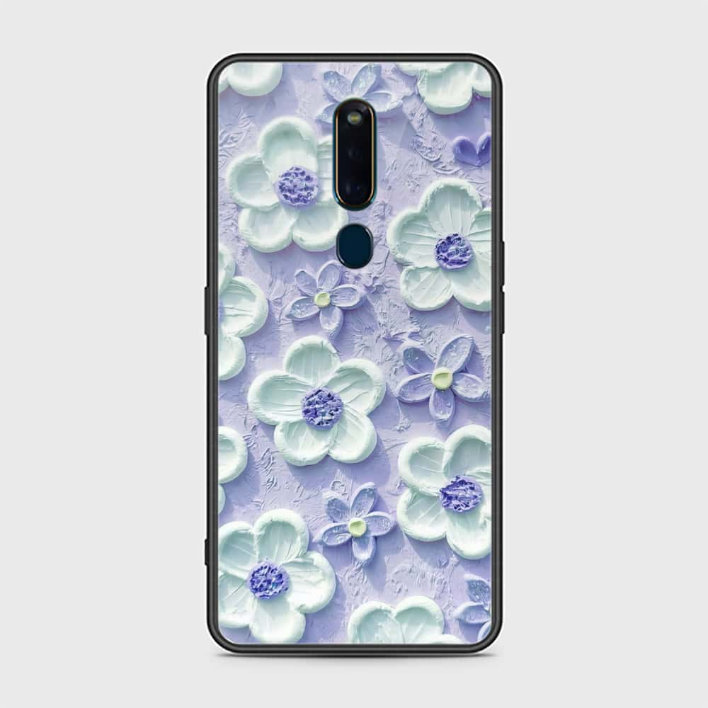 Oppo F11 Pro Cover - Floral Series - Design 4 - Purple & Aqua - HQ Ultra Shine Premium Infinity Glass Soft Silicon Borders Case