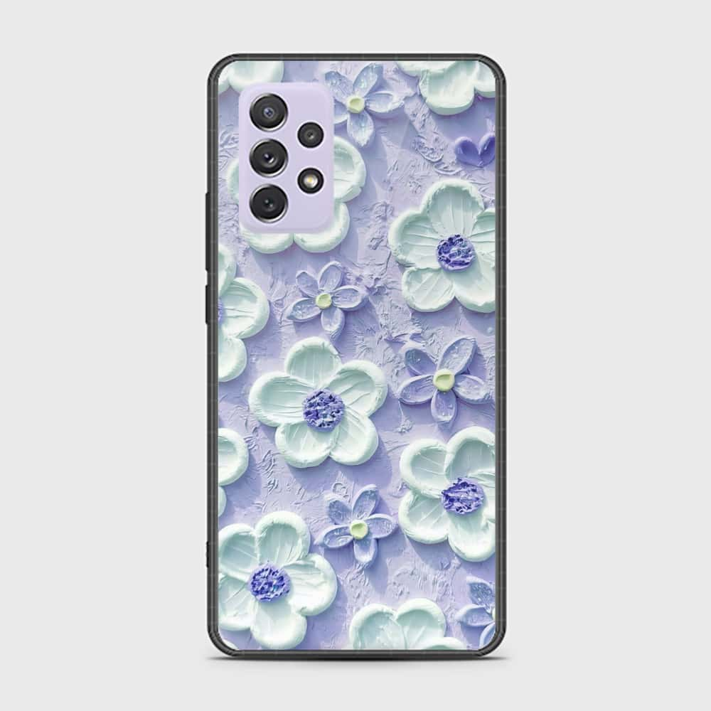 Samsung Galaxy A72 Cover - Floral Series - Design 4 - Purple & White - HQ Ultra Shine Premium Infinity Glass Soft Silicon Borders Case