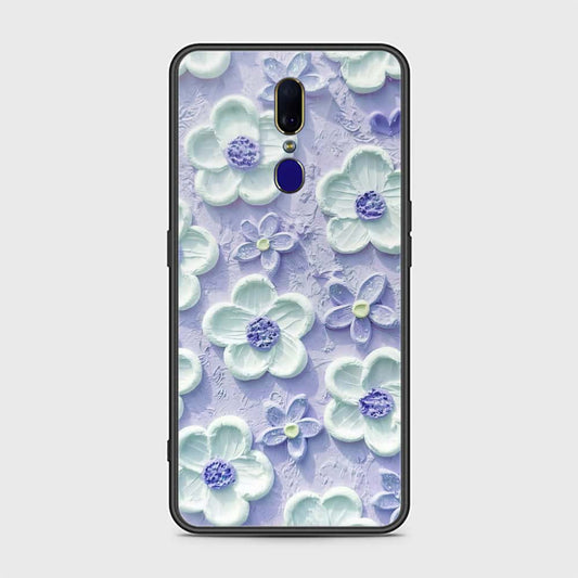 Oppo F11 Cover - Floral Series - Design 4 - Purple & White - HQ Ultra Shine Premium Infinity Glass Soft Silicon Borders Case