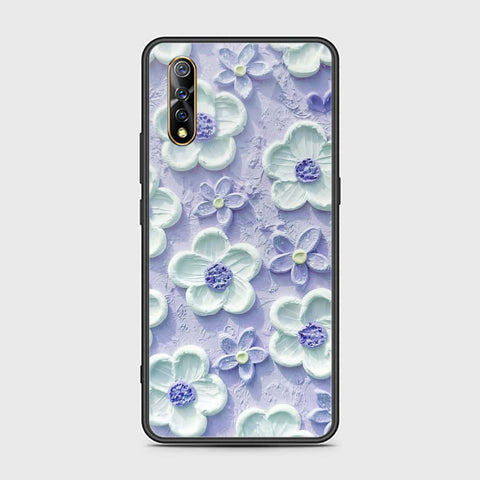 Vivo S1 Cover - Floral Series - Design 4 - Purple & Aqua - HQ Ultra Shine Premium Infinity Glass Soft Silicon Borders Case