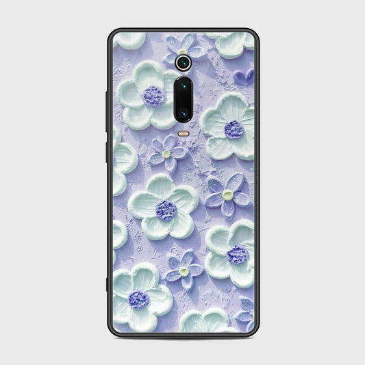 Xiaomi Mi 9T Cover - Floral Series - Design 4 - Purple & White - HQ Ultra Shine Premium Infinity Glass Soft Silicon Borders Case