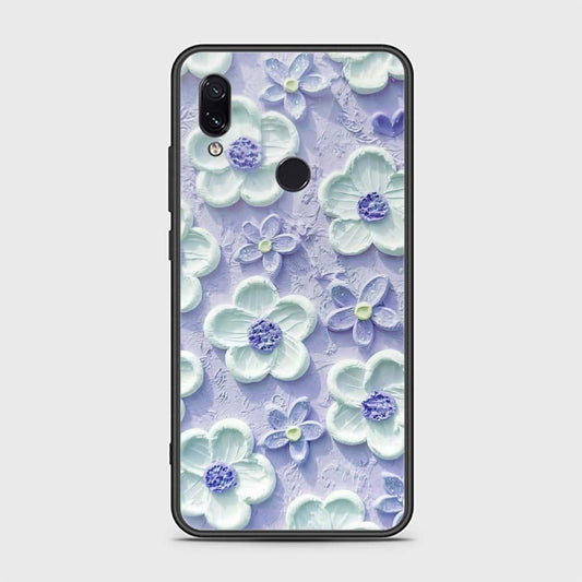 Xiaomi Redmi Note 7 Cover - Floral Series - Design 4 - Purple & White - HQ Ultra Shine Premium Infinity Glass Soft Silicon Borders Case