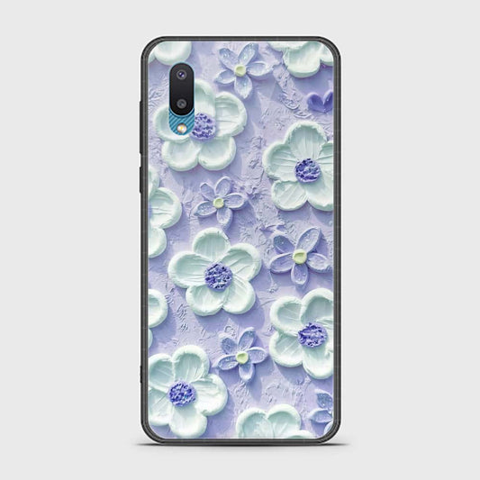 Samsung Galaxy A02 Cover - Floral Series - Design 4 - Purple & White - HQ Ultra Shine Premium Infinity Glass Soft Silicon Borders Case