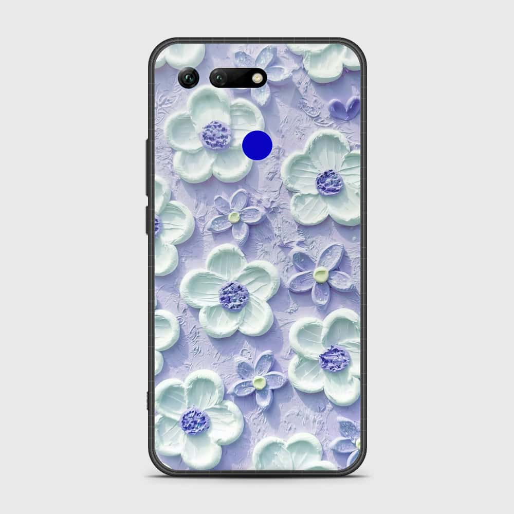 Huawei Honor View 20 Cover - Floral Series - Design 4 - Purple & White - HQ Ultra Shine Premium Infinity Glass Soft Silicon Borders Case