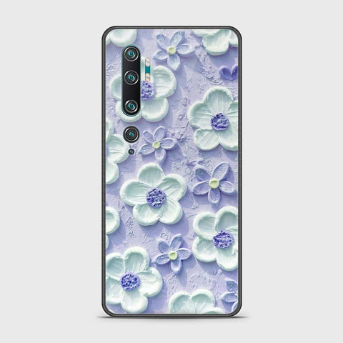 Xiaomi Mi CC9 Pro Cover - Floral Series - Design 4 - Purple & White - HQ Ultra Shine Premium Infinity Glass Soft Silicon Borders Case