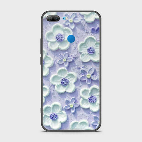 Huawei Honor 9 Lite Cover - Floral Series - Design 4 - Purple & White - HQ Ultra Shine Premium Infinity Glass Soft Silicon Borders Case