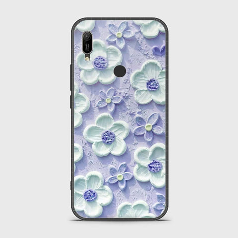 Huawei Y6 2019 Cover - Floral Series - Design 4 - Purple & White - HQ Ultra Shine Premium Infinity Glass Soft Silicon Borders Case