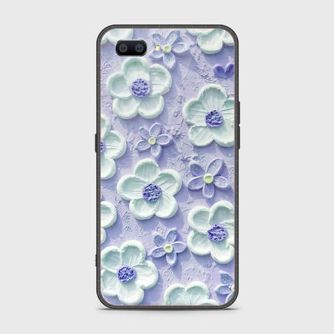 Oppo A3s Cover - Floral Series - Design 4 - Purple & Aqua - HQ Ultra Shine Premium Infinity Glass Soft Silicon Borders Case