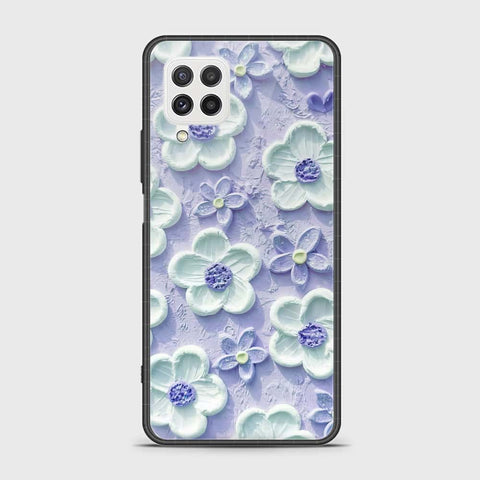 Samsung Galaxy A22 Cover - Floral Series - Design 4 - Purple & White - HQ Ultra Shine Premium Infinity Glass Soft Silicon Borders Case