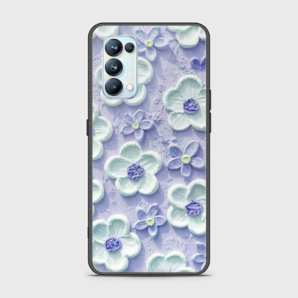 Oppo Reno 5 Pro 5G Cover - Floral Series - Design 4 - Purple & White - HQ Ultra Shine Premium Infinity Glass Soft Silicon Borders Case