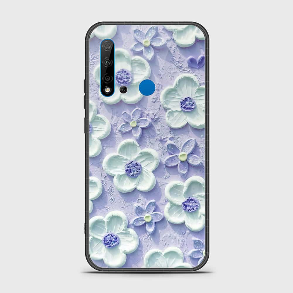 Huawei P20 Lite 2019 Cover - Floral Series - Design 4 - Purple & White - HQ Ultra Shine Premium Infinity Glass Soft Silicon Borders Case