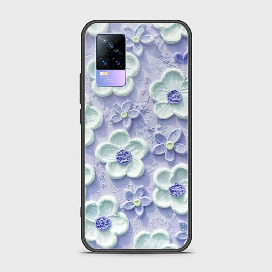 Vivo Y73 Cover - Floral Series - Design 4 - Purple & White - HQ Ultra Shine Premium Infinity Glass Soft Silicon Borders Case