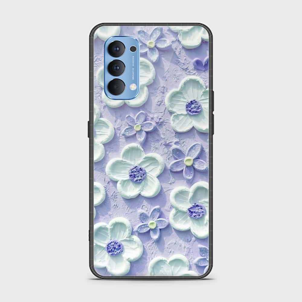 Oppo Reno 4 Cover - Floral Series - Design 4 - Purple & White - HQ Ultra Shine Premium Infinity Glass Soft Silicon Borders Case