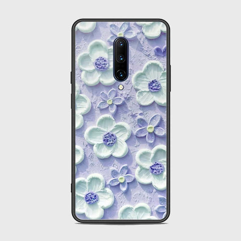 OnePlus 7 Pro Cover - Floral Series - Design 4 - Purple & White - HQ Ultra Shine Premium Infinity Glass Soft Silicon Borders Case