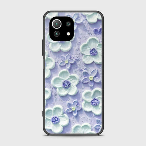 Xiaomi Mi 11 Lite 5G Cover - Floral Series - Design 4 - Purple & White - HQ Ultra Shine Premium Infinity Glass Soft Silicon Borders Case