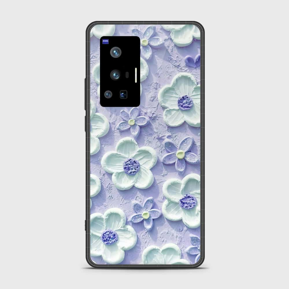 Vivo X70 Pro Cover - Floral Series - Design 4 - Purple & White - HQ Ultra Shine Premium Infinity Glass Soft Silicon Borders Case