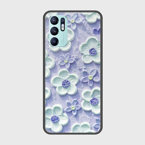 Oppo Reno 6 Cover - Floral Series - Design 4 - Purple & White - HQ Ultra Shine Premium Infinity Glass Soft Silicon Borders Case